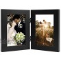 Golden State Art Decorative Hinged Table Desk Top Picture Photo Frame 2 Vertical Openings with Real Glass 4x6 Double Black 1-Pack