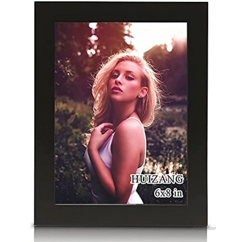 HUIZANG Picture Frames 6x8 Inch Black Photo Frames for Wall or Tabletop Display Made of Solid Wood 1 Piece Black with Wall Hook