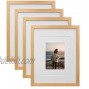 KINLINK 11x14 Picture Frames Natural Wood Frames with Acrylic Plexiglass for Pictures 5x7 8x10 with Mat or 11x14 Without Mat Tabletop and Wall Mounting Display Set of 4