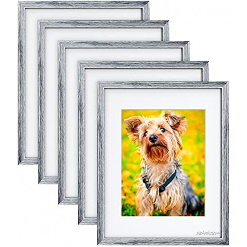 MONINXS 11×14 Elegant Pictures Frames Display Picture 8x10 with Mat or 11x14 Without Mat Wall Mounted Frames or Tabletop Display Modern Photo Frame Set with Mat 5 Packs Light Grey MNPF02G