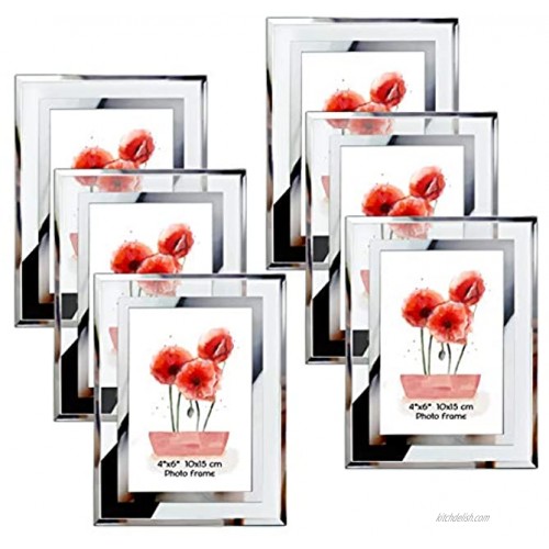 Schliersee 4x6 Glass Silver Mirrored Edge Picture Frame Set of 6 Multi 4 by 6 Frames for Tabletop Display Only