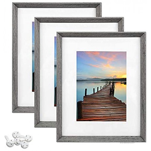 Sindcom 8x10 Picture Frame with High Definition Glass Face Display Pictures 5x7 with Mat or 8x10 Without Mat Rustic Photo Frames Collage for Wall or Tabletop Display,Set of 3,Light Grey