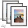 Sindcom 8x10 Picture Frame with High Definition Glass Face Display Pictures 5x7 with Mat or 8x10 Without Mat Rustic Photo Frames Collage for Wall or Tabletop Display,Set of 3,Light Grey