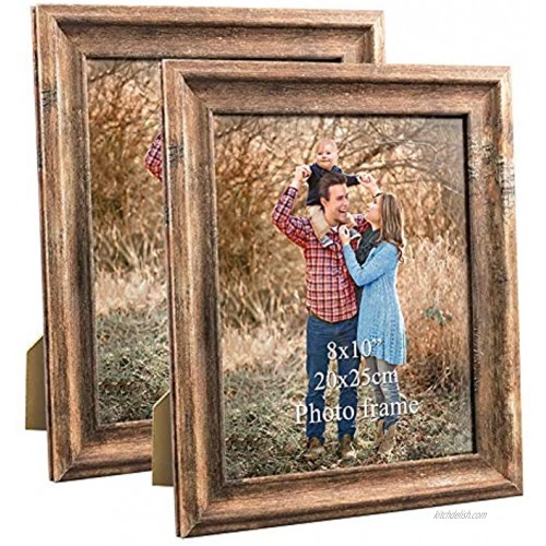ZBEIVAN 8x10 Picture Frames Set of 2 Poster Vintage Brown Rustic Family Art 10x8 Photo Frame for Vertical Horizontal Tabletop Standing or Wall Hanging