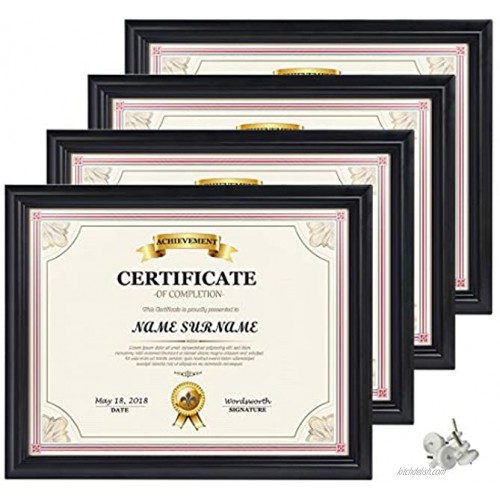 Calenzana 8.5x11 Certificate Document Diploma Frame Black Picture Frames 8.5 x 11 for Wall and Tabletop Display 4 Pack