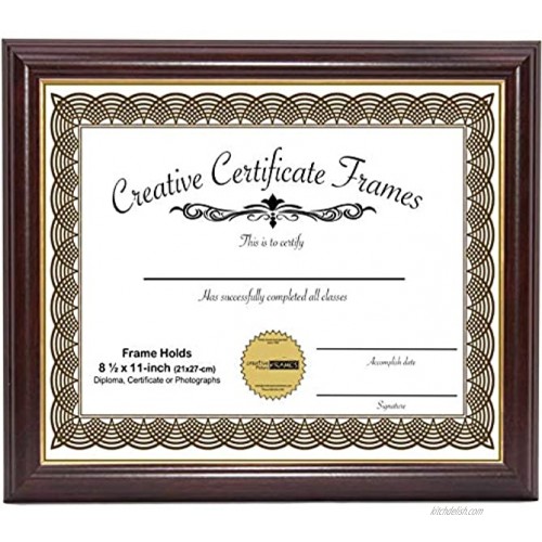CreativePF [8.5x11mh gd] Mahogany with Gold Inlay Certificate Frame Displays 8.5 by 11-inch Media Diploma Frame with Installed Stand Wall Hanger