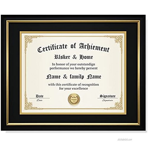 CREKERT Diploma Frame 11x14 Picture Frame Solid Wood Shatter-Resistant Glass for Documents Certificate Blackgold Frame 8.5x11 with Mat Black Mat 1 Pack