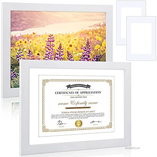Diploma Frame 8.5x11 White Certificate Frames for Wall or Tabletop Display Set of 2 College Degree Frame for Diploma Document Photo Certificate 8.5×11 Inch with Mat 11×14 Inch Without Mat