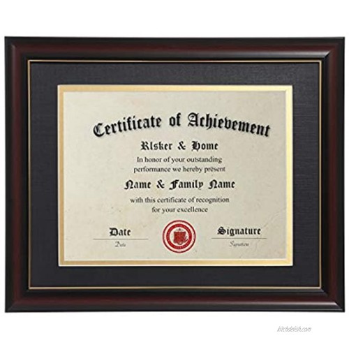ELSKER&HOME 8.5x11 Certificate Frame Classic Cherry Wood Color 2.0 mm Panels 8.5x11 Inch With Mat -11x14 Inch Without Mat For Document Photo Double Mat Matte Black with Gold Rim…