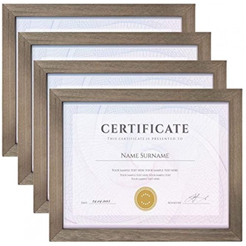 Emfogo 8.5x11 Certificate Frames Document Frames Made of Solid Wood & Real Glass Diploma Frames Display 8.5 x 11 Picture for Wall or Tabletop Set of 4 Wheathered Gray