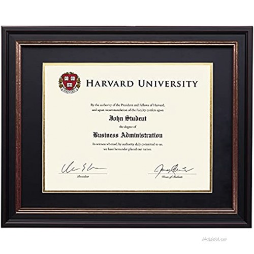EXCELLO GLOBAL PRODUCTS Photo Document Frame: 8.5x11with Double Mat Graduation Diploma Certificate Holder Wall Frame Black Gold