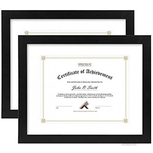 Golden State Art 11x14 Document Photo Wood Frame for 8.5x11 Document & Certificates Real Glass Black with Single White Mat 2-Pack