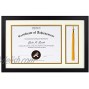 Golden State Art,11x17.5 for 8.5x11 Document Certificate Black Diploma Tassel Shadow Box Double Mat Ivory over Gold Tassel Holder Sawtooth Hangers Swivel Tabs Real Glass