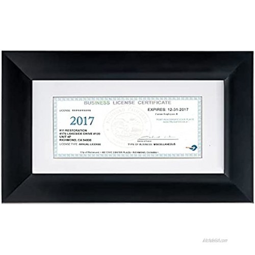 GraduatePro 5x10 Business License Frame in Black 3x7.5 with White mat for 3.5x8 License Bank Check Frame with Real Glass for Wall and Tabletop