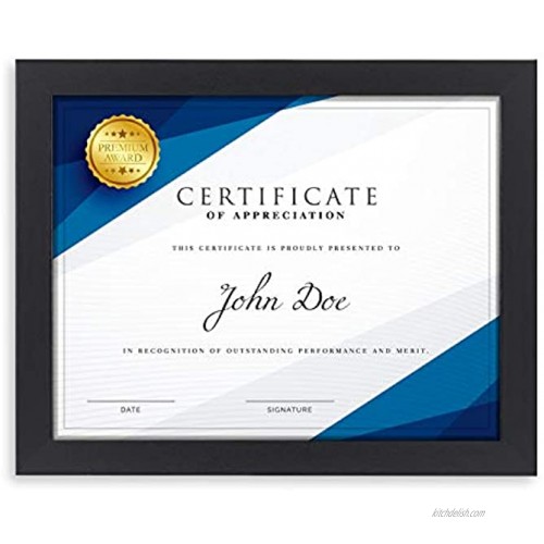 Langdon House Black Certificate Frame 8.5x11 Modern Diploma Frame Sturdy Wood Composite Document Frame Wall Mount Hooks Included Prima Collection