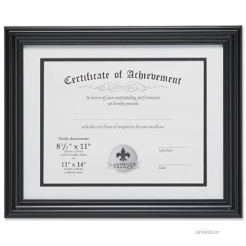 Lawrence Frames Dual Use 11 by 14-Inch Certificate Picture Frame with Double Bevel Cut Matting for 8.5 by 11-Inch Document Black