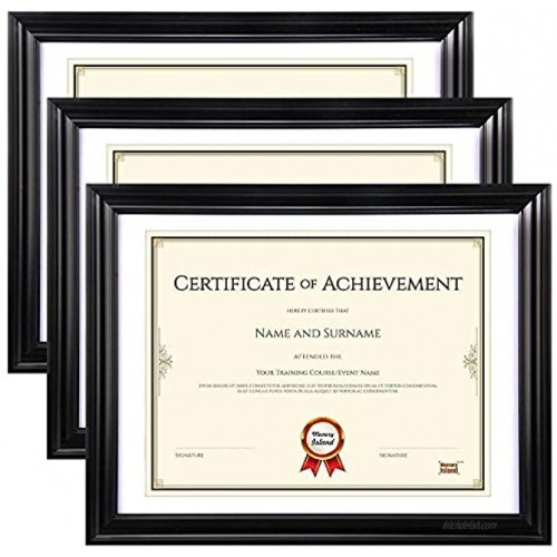 Memory Island Picture Frames 10x13 with 8.5x11 Mat,Black Diploma Document Frames,3 Pack Certificate Frames