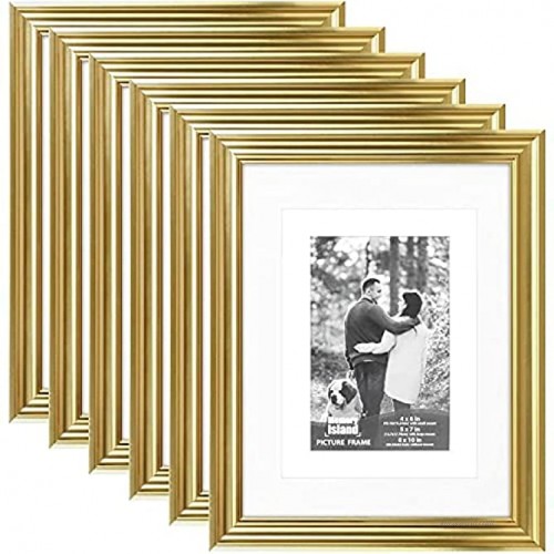 Memory Island Picture Photo Frames 8x10 with 5x7 and 4x6 Mat,6 Pack,Gold