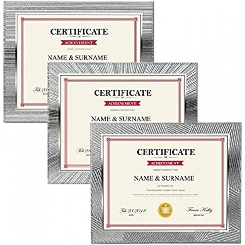 Picture Frames 8.5x11 Set of 3 Document Certificate Frame with Sparkling Silver Edge High Definition Glass for Tabletop Display Silver