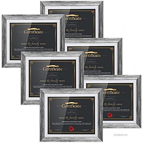 Rempry 6 Pack 8.5x11 Diploma Picture Frames with Mat Rustic Display 8.5 by 11 Document Certificate Photo Frames for Table Top Wall Hanging