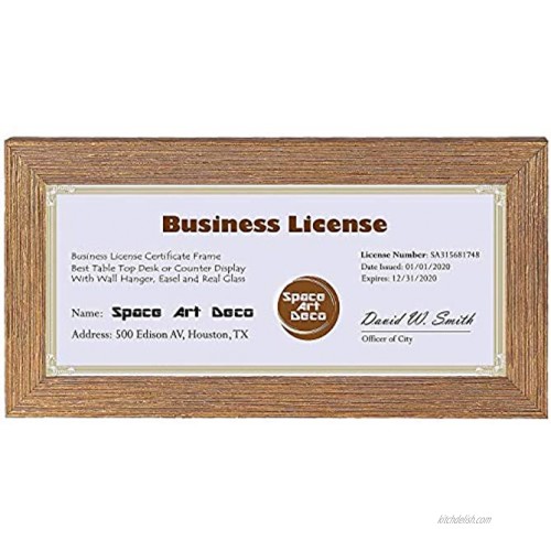 Space Art Deco Gold Textured Frame for 4x9 Business License Certificates,Tempered Glass,Includes D-Shaped Hangers for Hanging and Easel Stand for Table Top 4x9 Frame with No Mat Set of 1