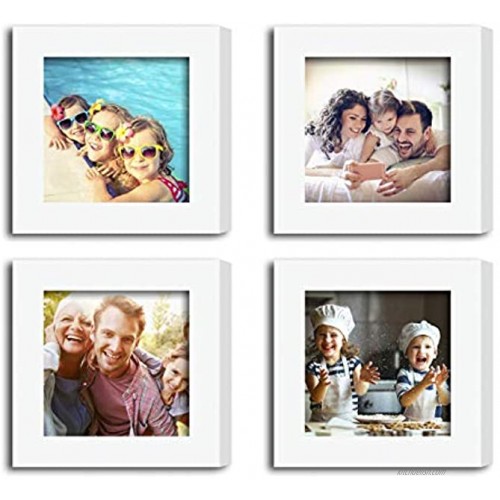4Pcs 4x4 Real Glass Wood Frame White Square  Fit Family Pictures 4x4 Photo Window 3.6x3.6 inch   Desktop Stand On Wall Family Combine Sea Jetty Beach Motivational Decoration 10 Set Pictures 09