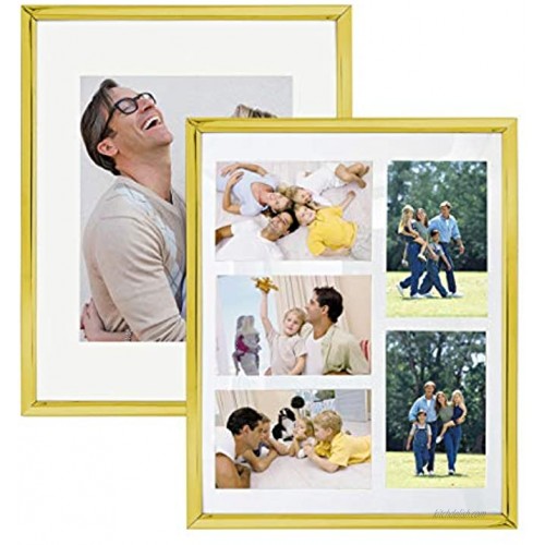 DECANIT 11x14 Picture Frame Gold Metal Gallery Wall Kit Display 8x10 or Multi 4x6 Photos with Mat & 11x14 Picture Without Mat 2Pack,Gold