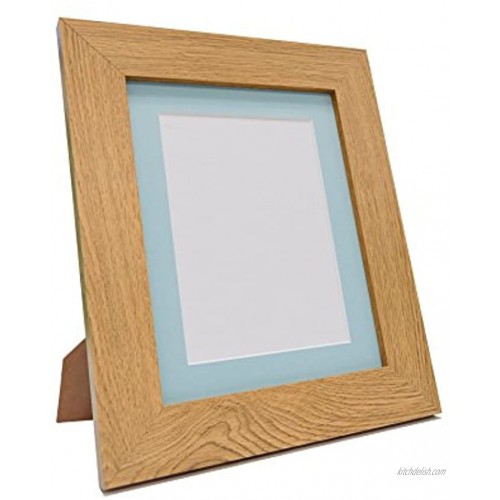 FRAMES BY POST Metro Oak Photo Picture Poster Frame with Blue Mount Plastic Glass 14\ x 8\ For Pic Size 10\ x 4\