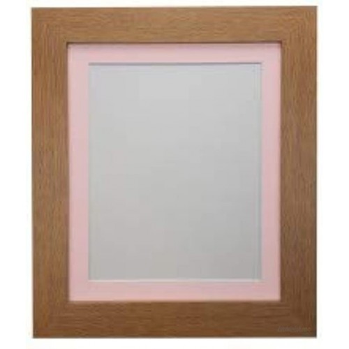 FRAMES BY POST Metro Oak Photo Picture Poster Frame with Pink Mount Plastic Glass 18\ x 12\ For Pic Size 14\ x 8\