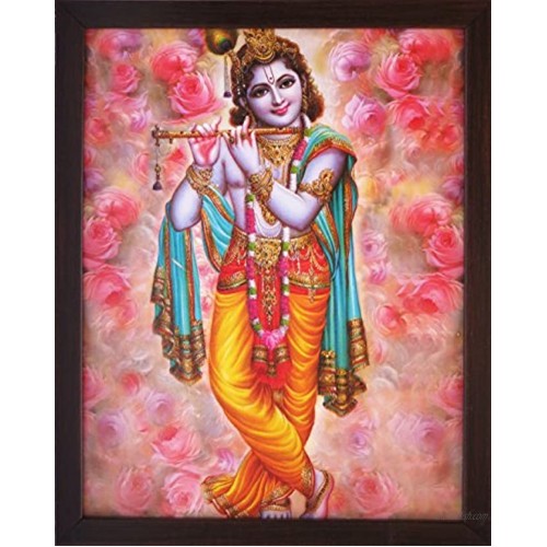 Handicraft Store A Lord Krishna Playing Flute a Elegant & Religious Poster with Frame