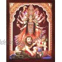 Handicraft Store Goddess Kali Killing Bhairwa with His Lion a Hindu Religious Poster Painting with Frame for Worship