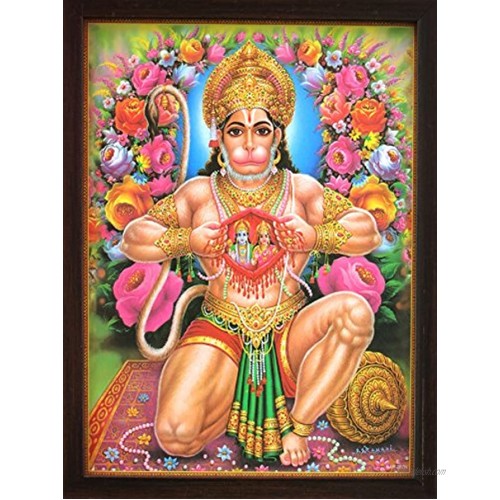 Handicraft Store Hanuman Showing Sita Ram Sitting in His Heart a Holy Hindu Religious Poster Painting with Frame for Worship Purpose