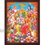 Hanuman Sitting in Palace and Other Hindu Religious God Giving Blessing a Holy Religious Poster Painting with Frame for Hindu Religiousd and Gift Purpose