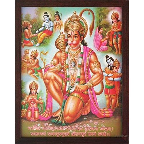 Hanumna in Various Posture During Ram Banvas a Holy Hindu Religious Poster Painting with Frame for Worship Purpose