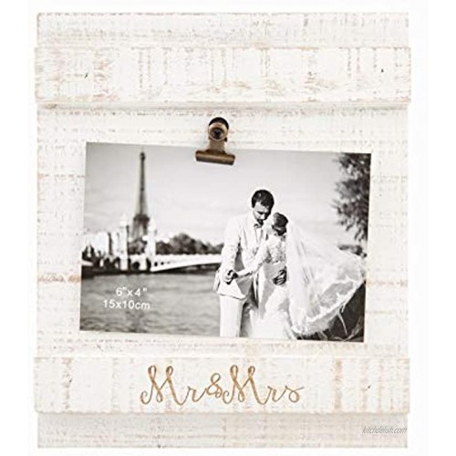 MELANNCO Mr & Mrs Wood Frame with Clip 6x4-Inch Assorted