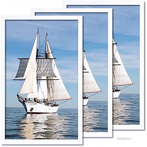 Pine Wood Plexiglass 11x17 Frame White 3 Pack Wall Mounted Picture Poster Frames