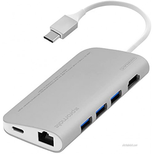 XtremeMac Promate 8-in-1 3.1 Type-C hub USB 3.0 3 SD · MicroSD Reader Ethernet HDMI Port Silver Clear