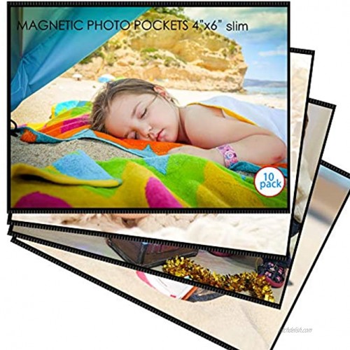 10 Pack 4x6 Premium Super Slim Magnetic Picture Pockets Frames with Black Holds 4 x 6 inches Photo for Refrigerator by M.Memo