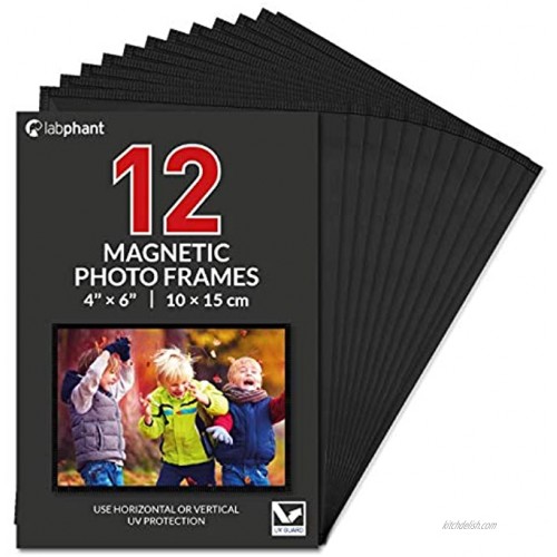 labphant 12 Pack 4x6 Inch Magnetic Picture Frames; Photo Pocket Frames with Black Borders for Fridge 4 x 6 Inch Great for Displaying Pics on The Refrigerator Black