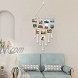 Bemaystar Hanging Photo Display Wall Decor Macrame Wall Hanging Pictures Boho Home Decor Picture Frames Collage Board with String Lights and 25 Wood Clips Bohemian Decor for Home Room Ivory