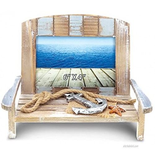 CoTa Global Neptune Beach Chair Photo Frame Decorative Adirondack Miniature Chairs in Distressed Wood 4x6 Inch Beachcomber Weathered Vacation Memory Novelty Set Nautical Themed Decor