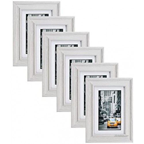 Lambert Frame Marble Gray Wood Picture Frame 5x7 6pc Photo Display with Glass Front Easel Back Hanging Clip | 6 PIECE SET