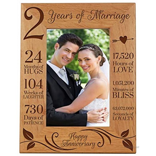 LifeSong Milestones 2nd Anniversary Picture Frame 2 Years of Marriage Two Year Wedding Keepsake Gift for Parents Husband Wife him her Holds 4x6 Photo- Happy Anniversary 6.5x8.5