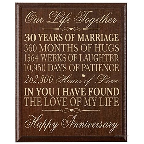 LifeSong Milestones 30th Ideas for Couple Parents 30 Year Wedding Gift for him her Wall Plaque 12 x 15 Cherry