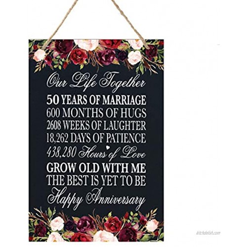 LifeSong Milestones 50th Anniversary Rope Sign 50 Years of Marriage Fifty Years Wedding Keepsake Gift for Parents Husband Wife him her Our Life Together 8” x 12”