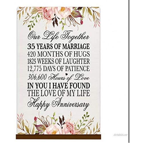 LifeSong Milestones Floral 35th Anniversary Plaque 35 Years of Marriage Thirty Five Year Wedding Keepsake Gift for Parents Husband Wife him her Our Life Together 8 x 12 Floral Base Sign