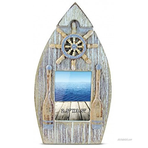 Puzzled 2.5 x 3.5 Distressed Wooden Sail Boat Picture Frame Handcrafted Vintage Beach Lake House Decoration for Bedroom Office Living Tabletop Accent Accessory Nautical Coastal Themed Home Decor