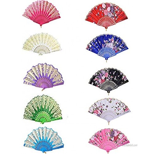 10 PCS Colorful Folding Hand Fan Handheld Fans Summer Vintage Dancing Party Hand Fans for Girls Women … Style 1