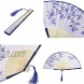 2 Pieces Folding Fans Handheld Fans Bamboo Fans with Tassel Women's Hollowed Bamboo Hand Holding Fans for Wall Decoration Gifts Blue Rose and Black Cherry Pattern