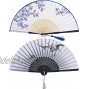 2 Pieces Folding Fans Handheld Fans Bamboo Fans with Tassel Women's Hollowed Bamboo Hand Holding Fans for Wall Decoration Gifts Blue Rose and Black Cherry Pattern